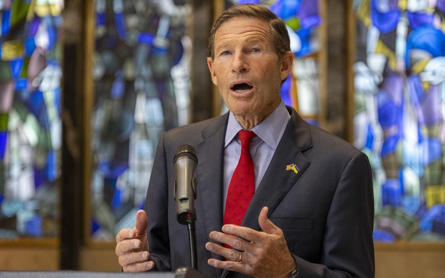 Sen. Richard Blumenthal of Connecticut, speaks at a news conference Thursday, June 12, 2025